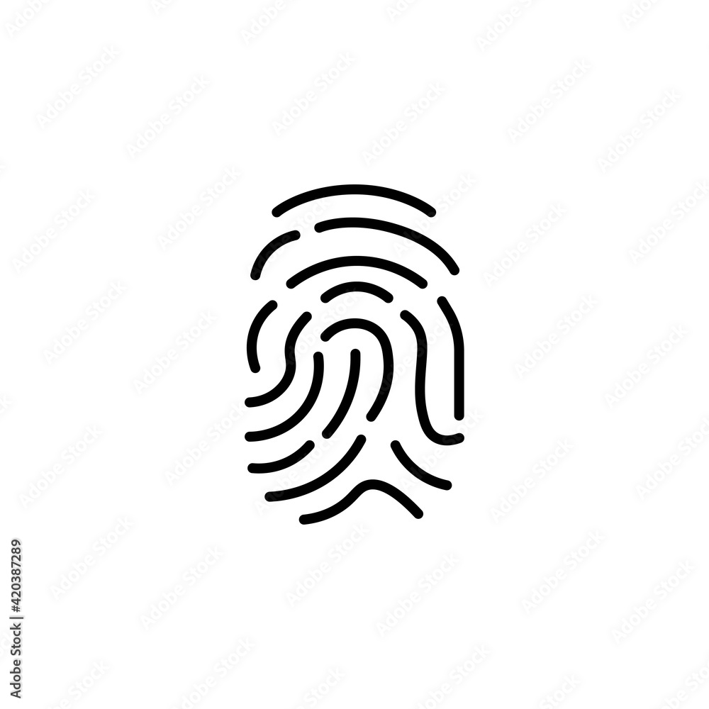 Fingerprint line icon in black. Logo isolated simple sign symbol. Illustration high quality flat style. Trendy minimalistic for app, graphic design, infographic, web site, ui, ux. Vector EPS 10. Fingerprint line icon in black. Logo isolated simple sign symbol. Illustration high quality flat style. Trendy minimalistic for app, graphic design, infographic, web site, ui, ux. Vector EPS 10.