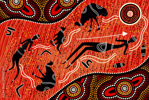 Australian aboriginals hunting with spear art