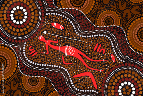 Aboriginal man with spear dot painting