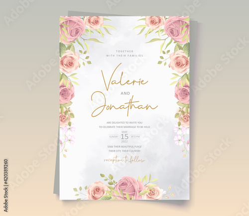 Wedding invitation design with soft color of roses