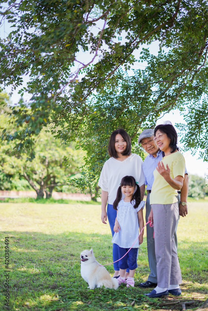 Obraz premium 公園で楽しく過ごす家族