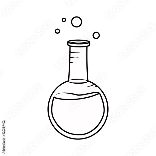 Glass flask with liquid. Icon. Vector illustration.