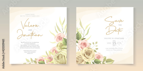 Wedding invitation design with soft color of roses
