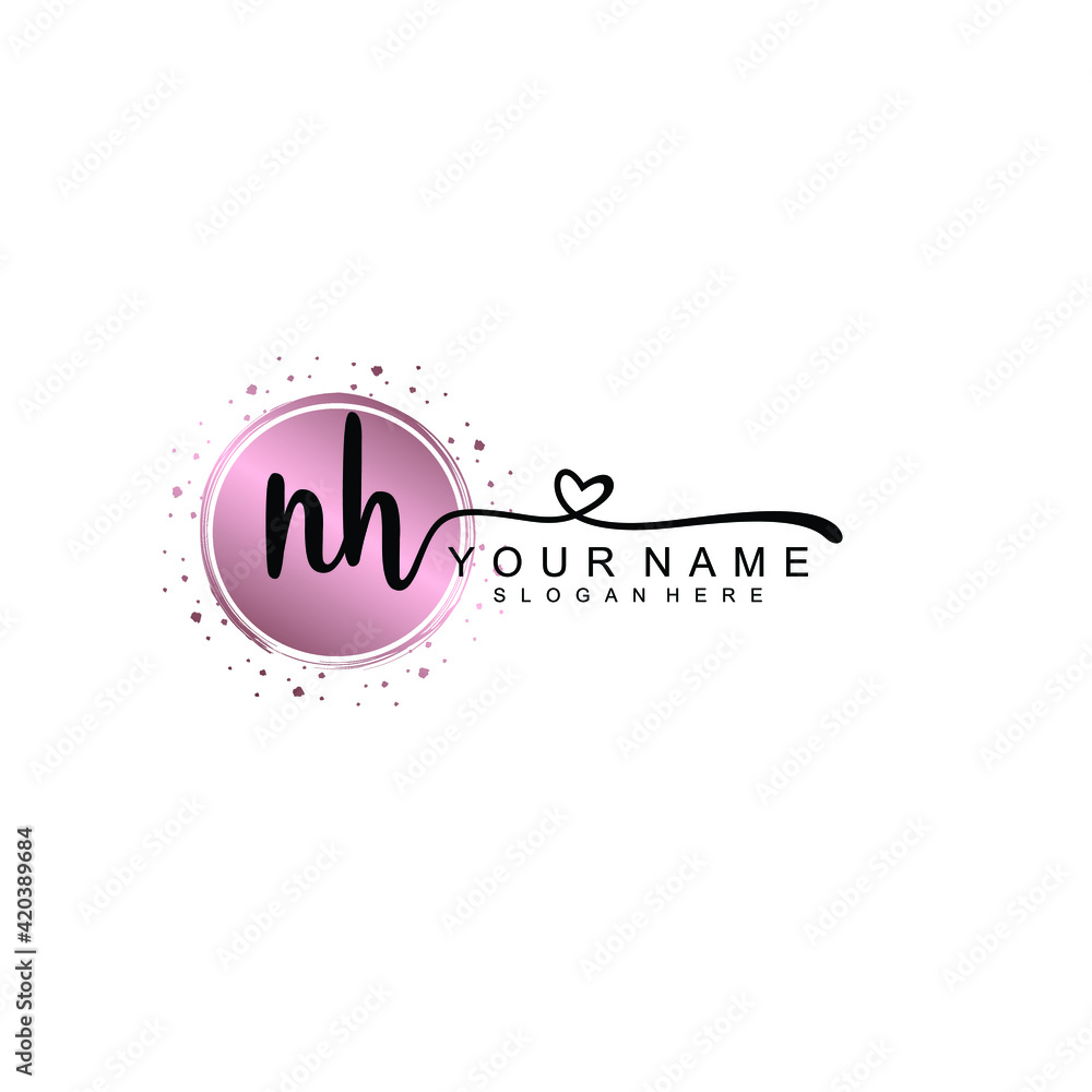 NH beautiful Initial handwriting logo template