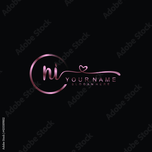 NI beautiful Initial handwriting logo template