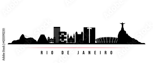 Rio De Janeiro skyline horizontal banner. Black and white silhouette of Rio De Janeiro, Brazil. Vector template for your design.