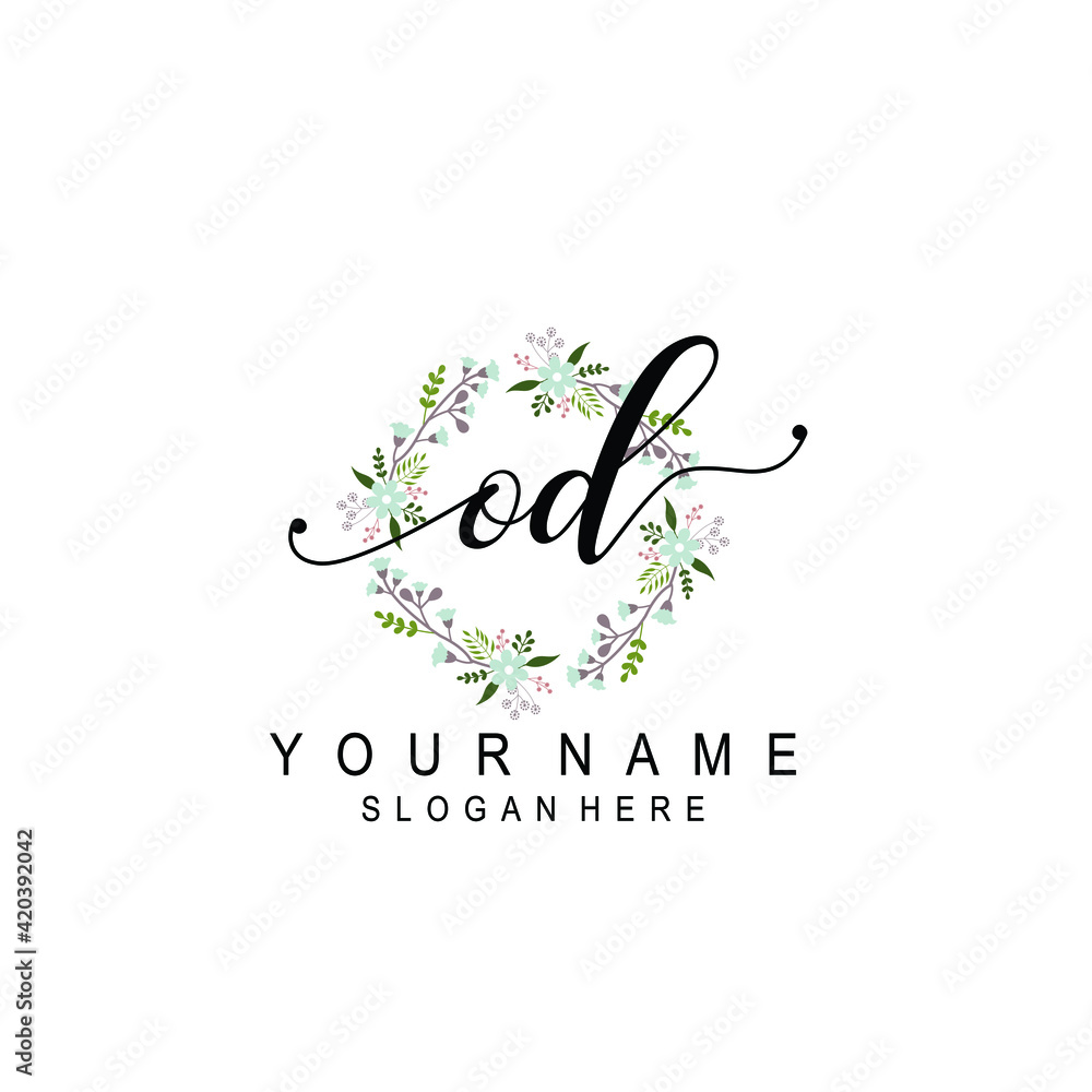 OD beautiful Initial handwriting logo template OD beautiful Initial handwriting logo template