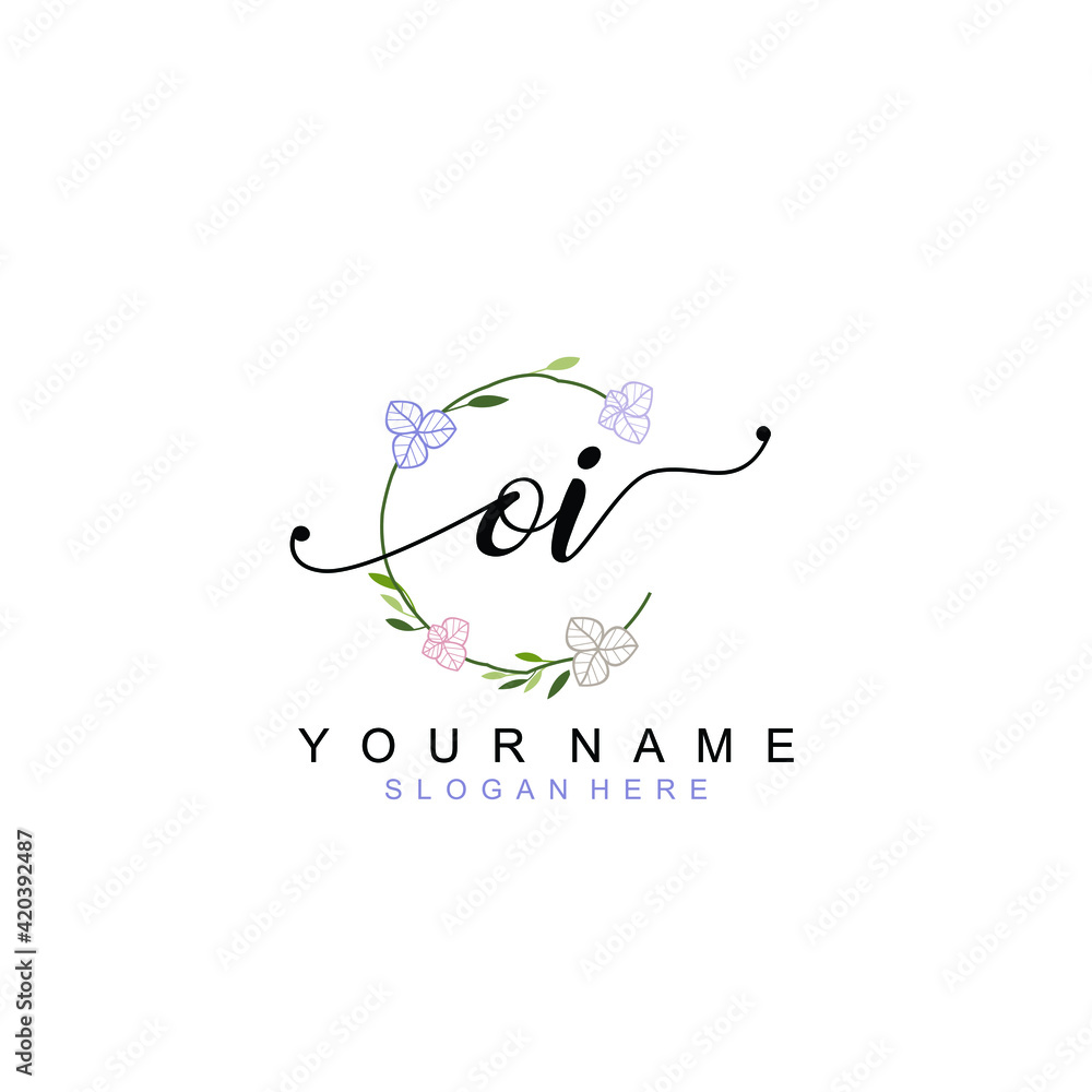 OI beautiful Initial handwriting logo template OI beautiful Initial handwriting logo template