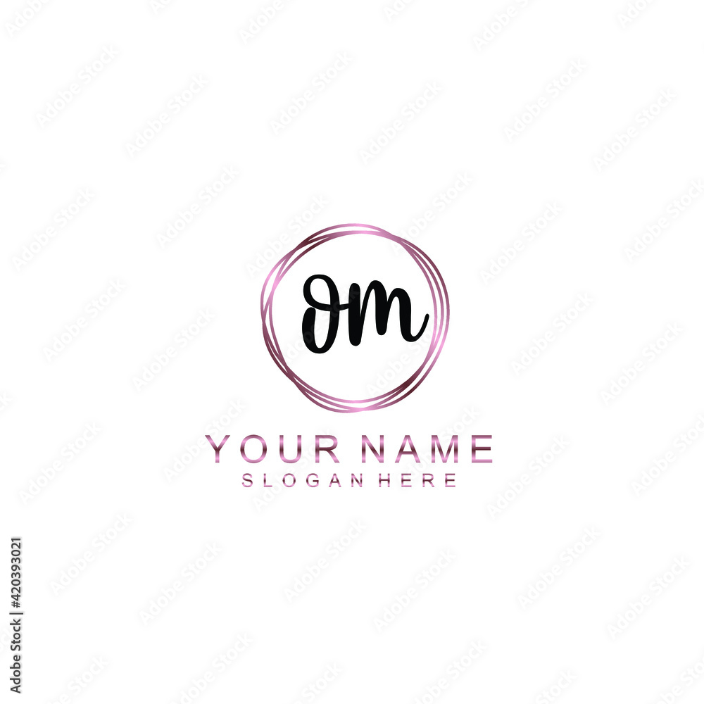 OM beautiful Initial handwriting logo template OM beautiful Initial handwriting logo template
