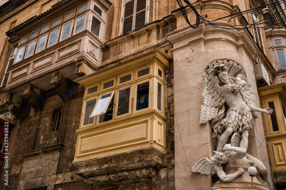 Obraz premium St Michael Archangel And Maltese Balconies In Valletta, Malta