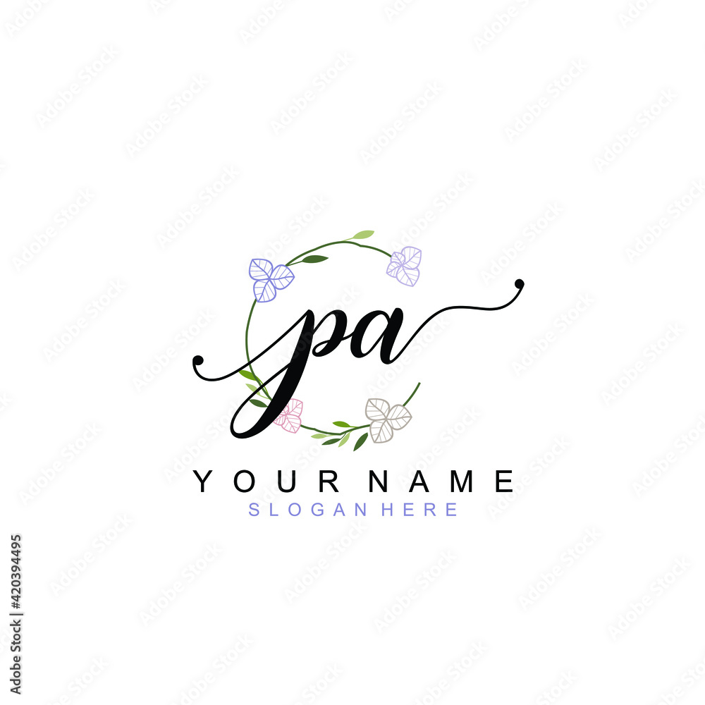 PA beautiful Initial handwriting logo template PA beautiful Initial handwriting logo template