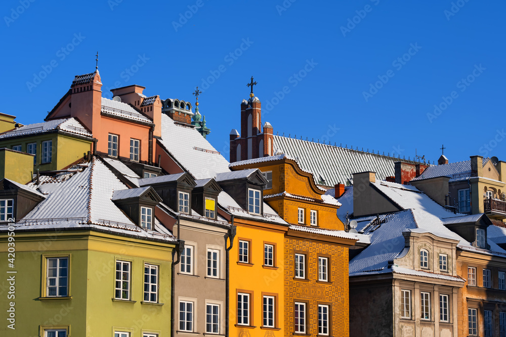 Warsaw Old Town Houses In Winter, Poland