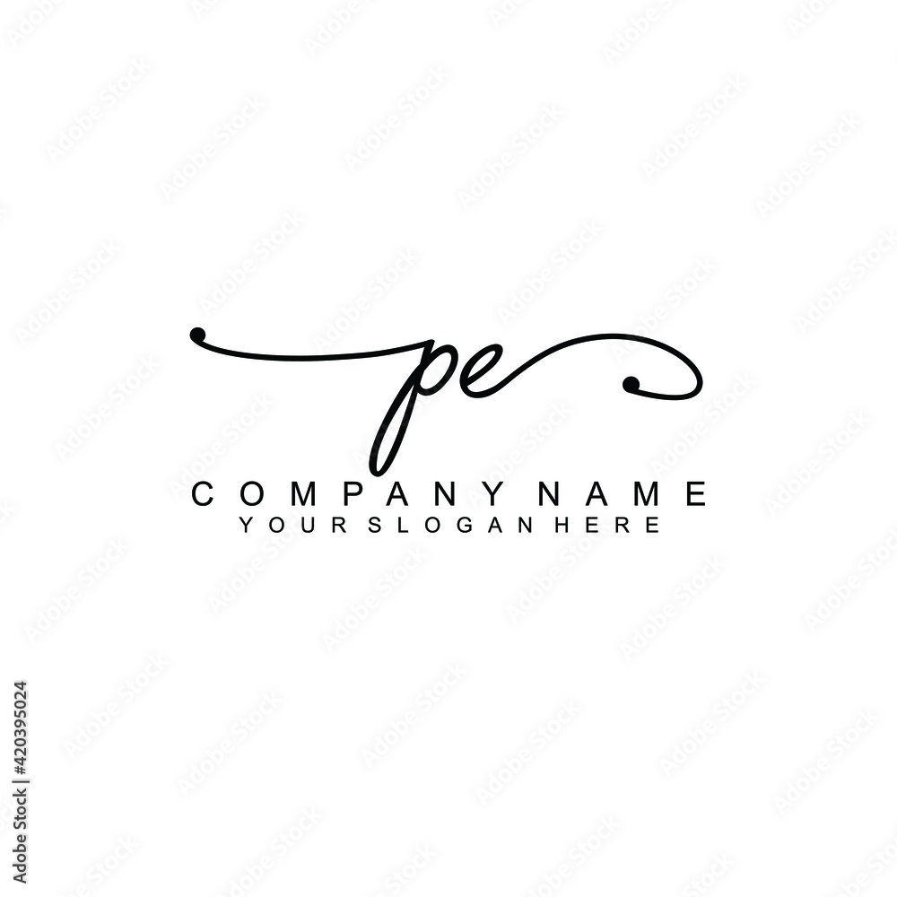 PE beautiful Initial handwriting logo template PE beautiful Initial handwriting logo template