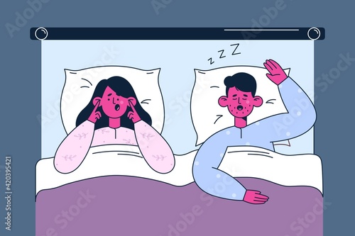 Snore, insomnia, bad sleep concept