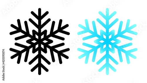 Figured snowflake icon. Blue geometric symbol of cold festive weather with black natural crystals frozen water vector shape.