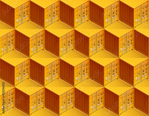 Isometry of cargo transport sea container. 3d illustration metal containers for transportation. Seamless texture Delivery of cargo shipping boxes