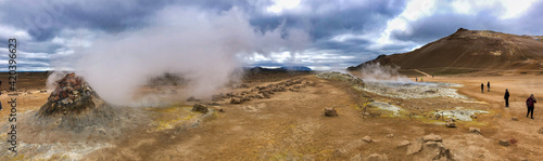 Hverir thermal geysers panoramic view in Myvatn, Iceland