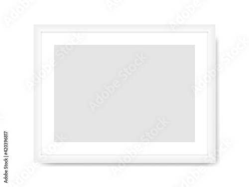 White photo frame template. Empty rectangular horizontal banner with gray center realistic design for picture and promotional vector image.