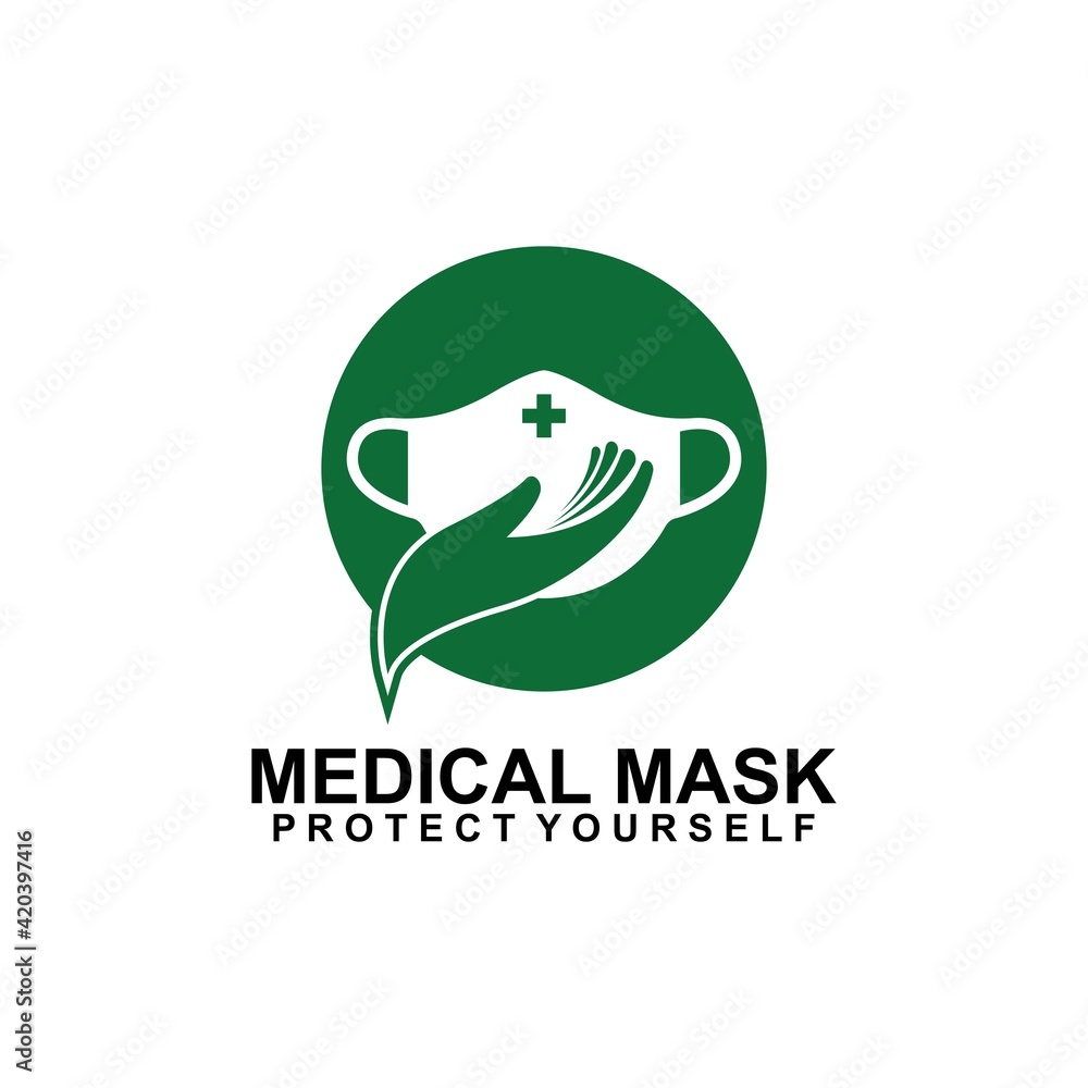 Medical Mask Logo and Hand Icon Design Vector isolated on white background Medical Mask Logo and Hand Icon Design Vector isolated on white background