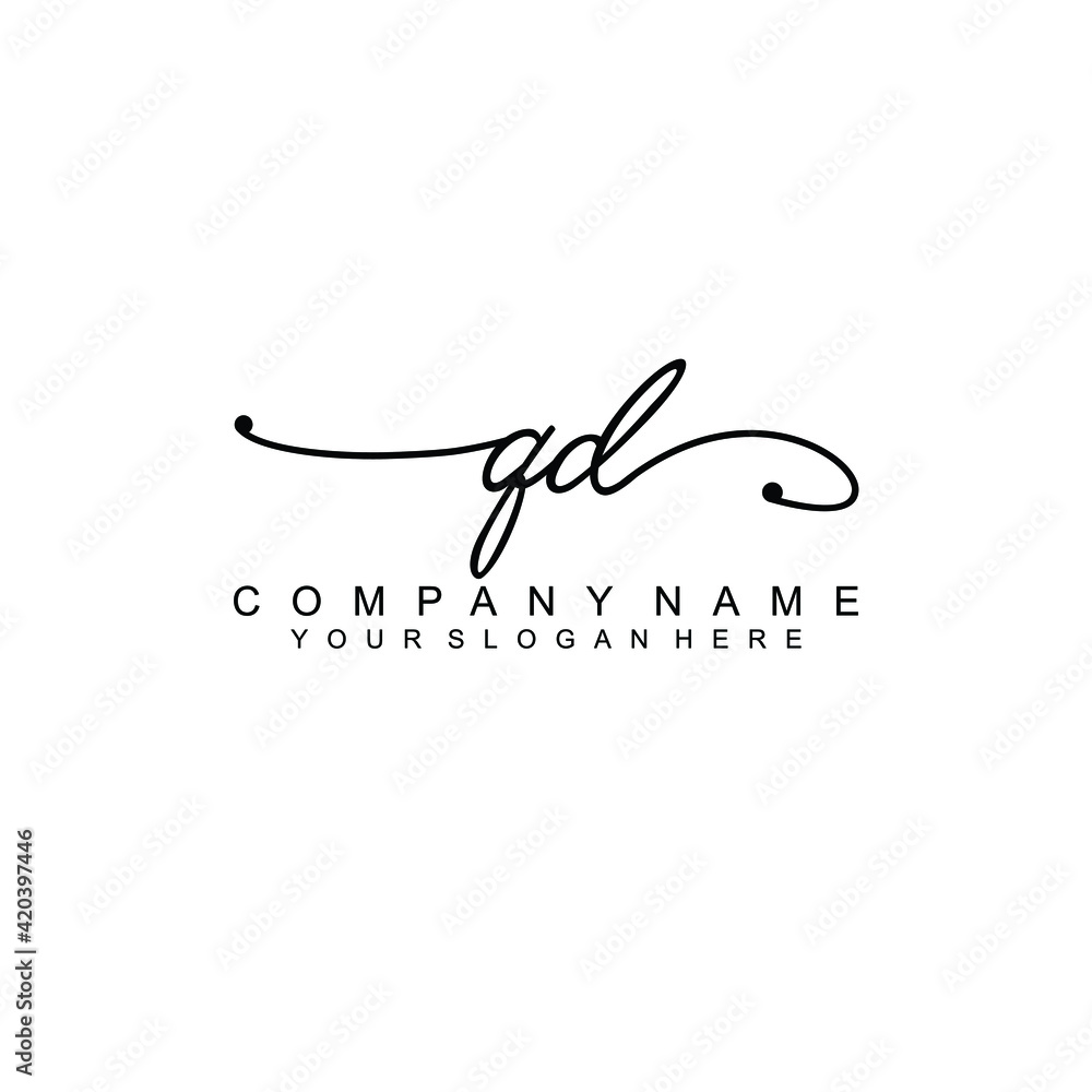 QD beautiful Initial handwriting logo template QD beautiful Initial handwriting logo template