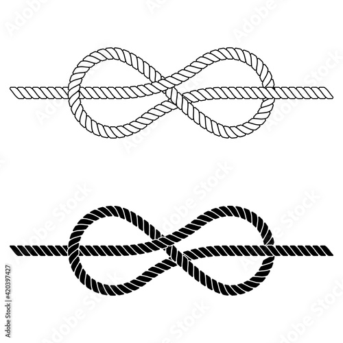 braided rope is tied in a sea knot, the vector rope knot made of lace is a symbol of cohesion, close ties teamwork