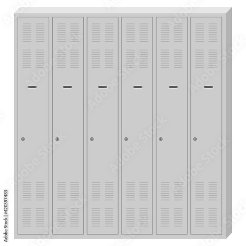 Vector illustration metal school sport lockers. Gym locker. Locker door. Deposit lockers