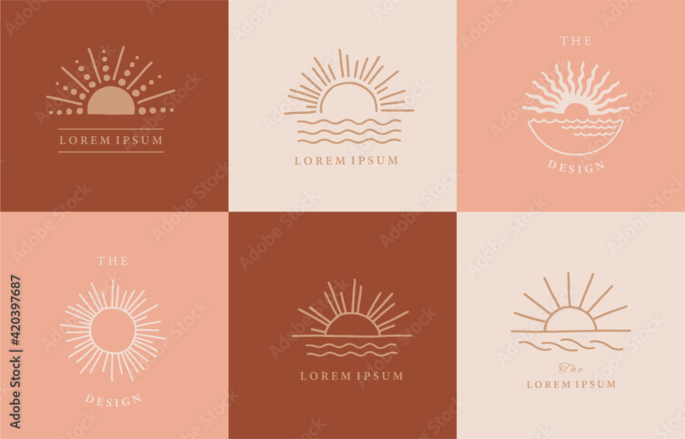 Premium Vector  Collection of line design with sun.editable