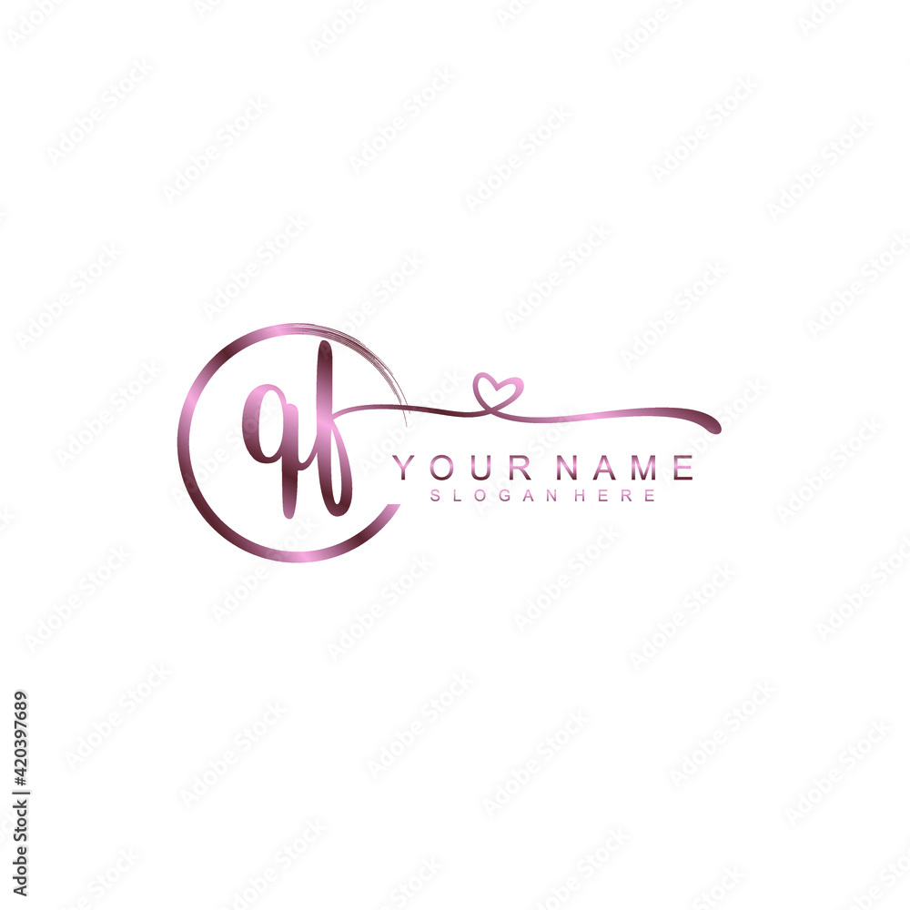 QF beautiful Initial handwriting logo template QF beautiful Initial handwriting logo template