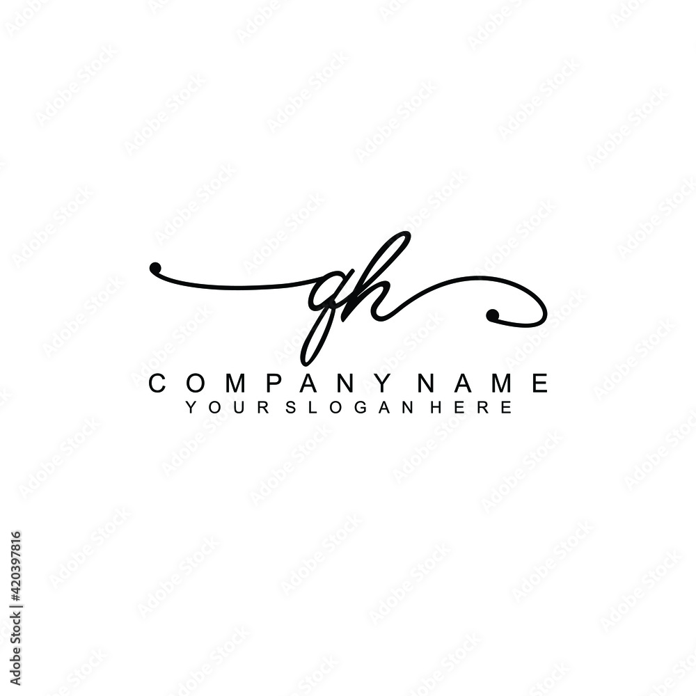 QH beautiful Initial handwriting logo template QH beautiful Initial handwriting logo template