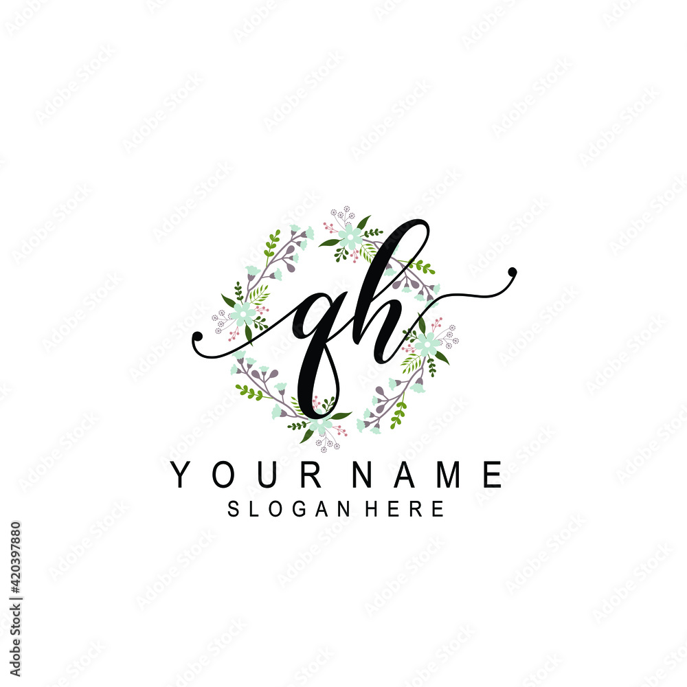 QH beautiful Initial handwriting logo template QH beautiful Initial handwriting logo template
