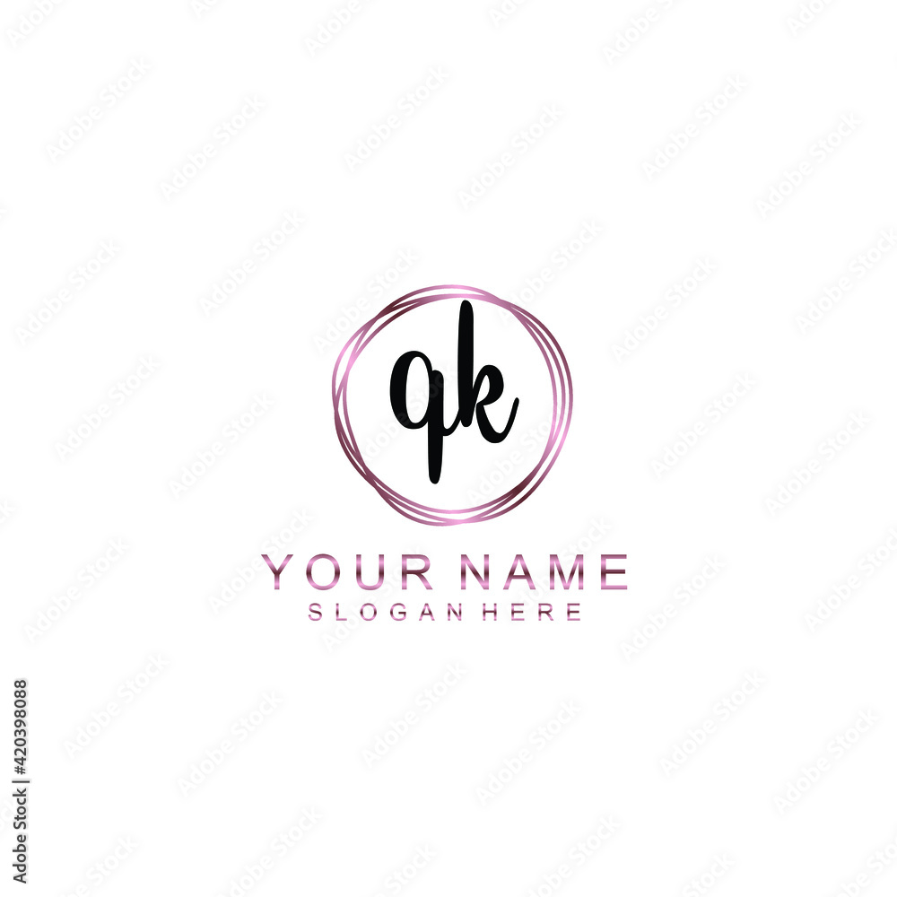 QK beautiful Initial handwriting logo template QK beautiful Initial handwriting logo template