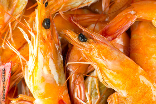 Tasty Shrimp background..Fresh prawns, healthy seafood, close up photo. photo