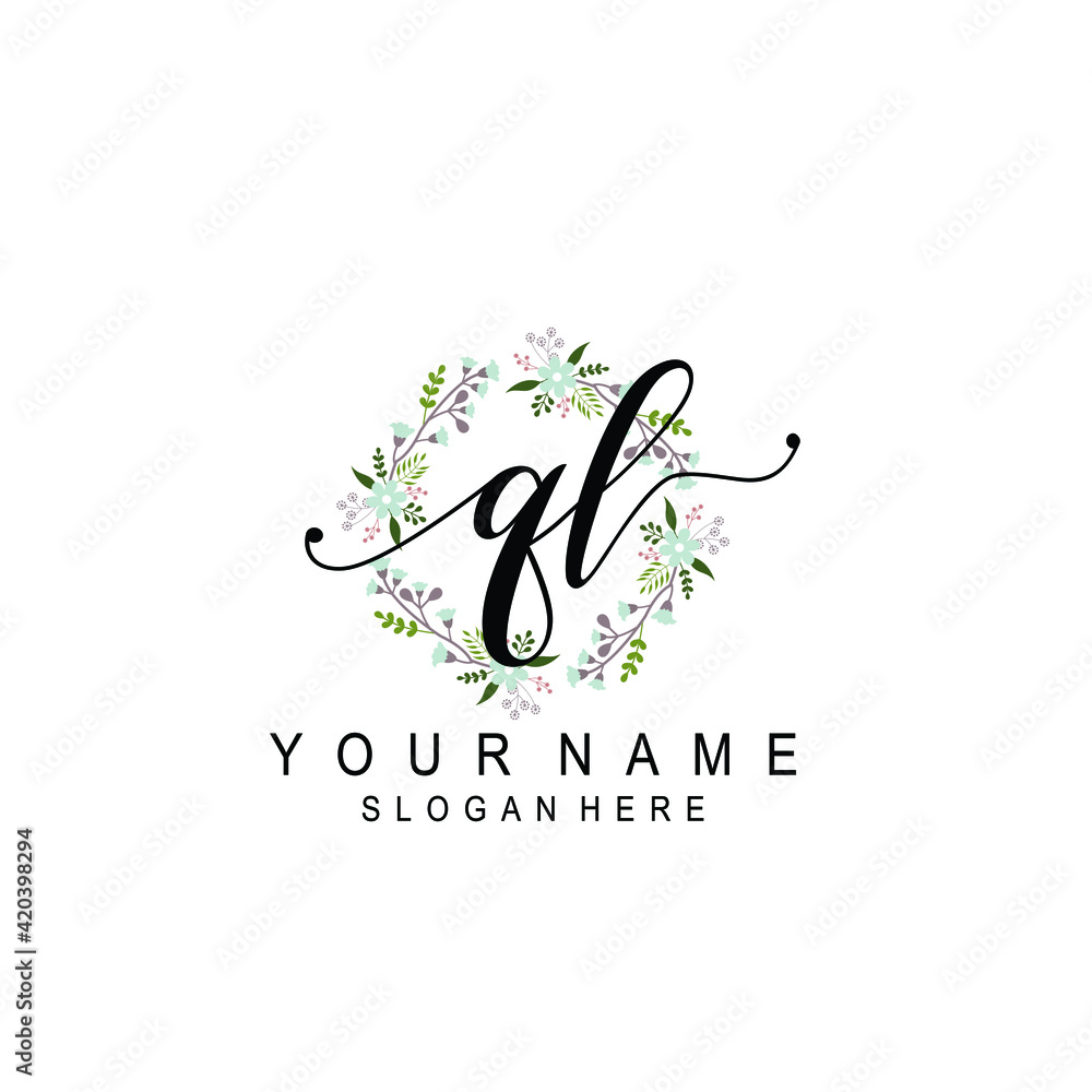 QL beautiful Initial handwriting logo template QL beautiful Initial handwriting logo template