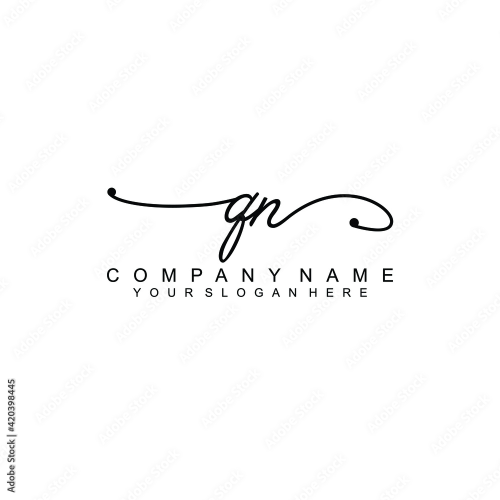 QN beautiful Initial handwriting logo template QN beautiful Initial handwriting logo template