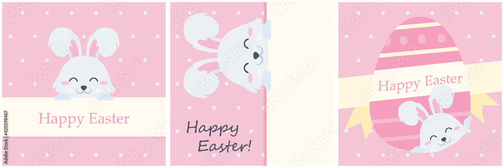 Set of pink easter cards with cute bunny. Set of pink easter cards with cute bunny.