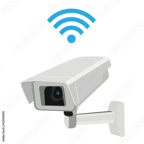 CCTV security surveillance camera and Wi-Fi symbol