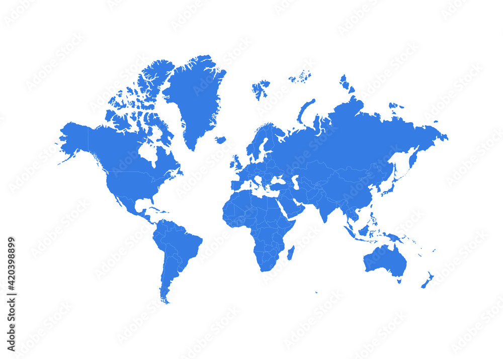 Blue world map template isolated on the white background. Blue gradient. Vector EPS10.