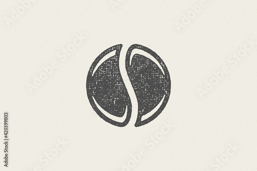 Black silhouette of coffee bean hand drawn stamp effect vector illustration.