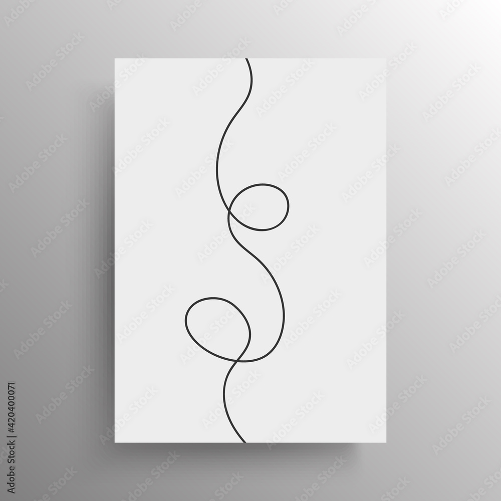 Minimalist black continuous line artistic design for cover and poster or wall decoration, vector. Flow lines abstract composition.