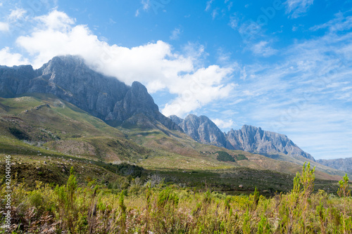 Jonkershoek mountains landscape while hiking in South Africa during Spring