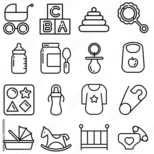 Kids toys icon vector set. Baby illustration sign collection. child symbol or logo.