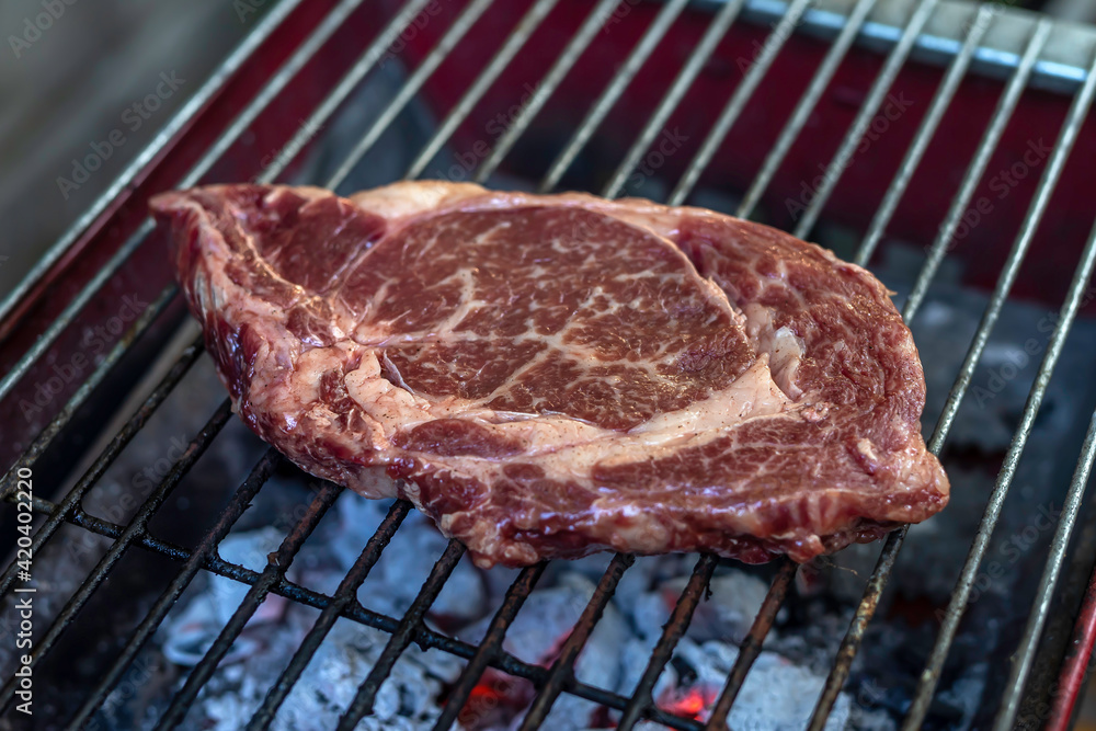 Tasty beef tenderloin steak with spices on the grill. Tasty beef tenderloin steak with spices on the grill.