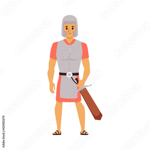Roman gladiator man with sword and metal helmet - cartoon ancient warrior © sabelskaya