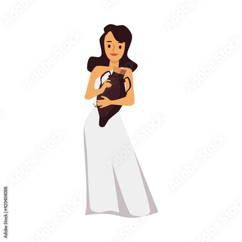 Vector isolated illustration of ancient roman or greek girl with amphora