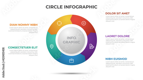 5 points infographic template with circle layout vector.