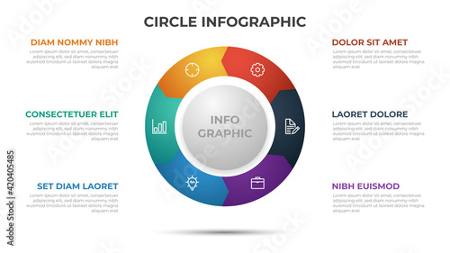 6 points infographic template with circle layout vector.