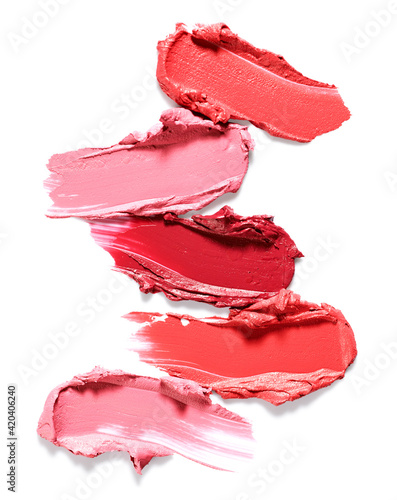 Obraz na plátne Set of smudged lipstick strokes isolated on white background