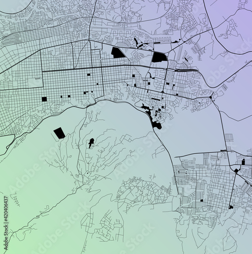Barquisimeto, Lara, Venezuela (VEN) - Urban vector city map with parks, rail and roads, highways, minimalist town plan design poster, city center, downtown, transit network, street blueprint