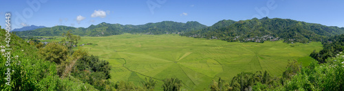 Landscape panorama of the famous spider web rice fields in Lodok Cara village near Ruteng on Flores island, East Nusa Tenggara, Indonesia photo