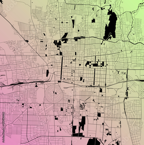 Bishkek, Kyrgyzstan (KGZ) - Urban vector city map with parks, rail and roads, highways, minimalist town plan design poster, city center, downtown, transit network, street blueprint